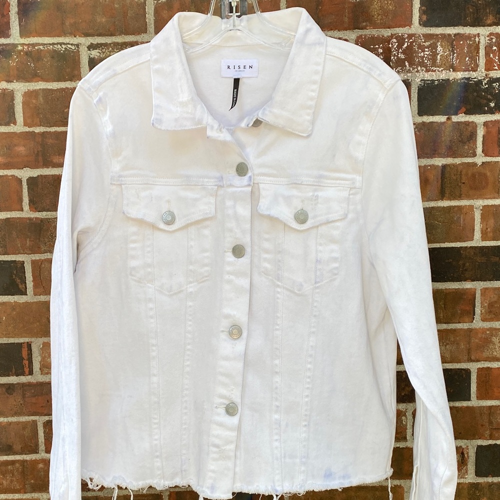 Risen Jean Jacket Distressed White size 1XL